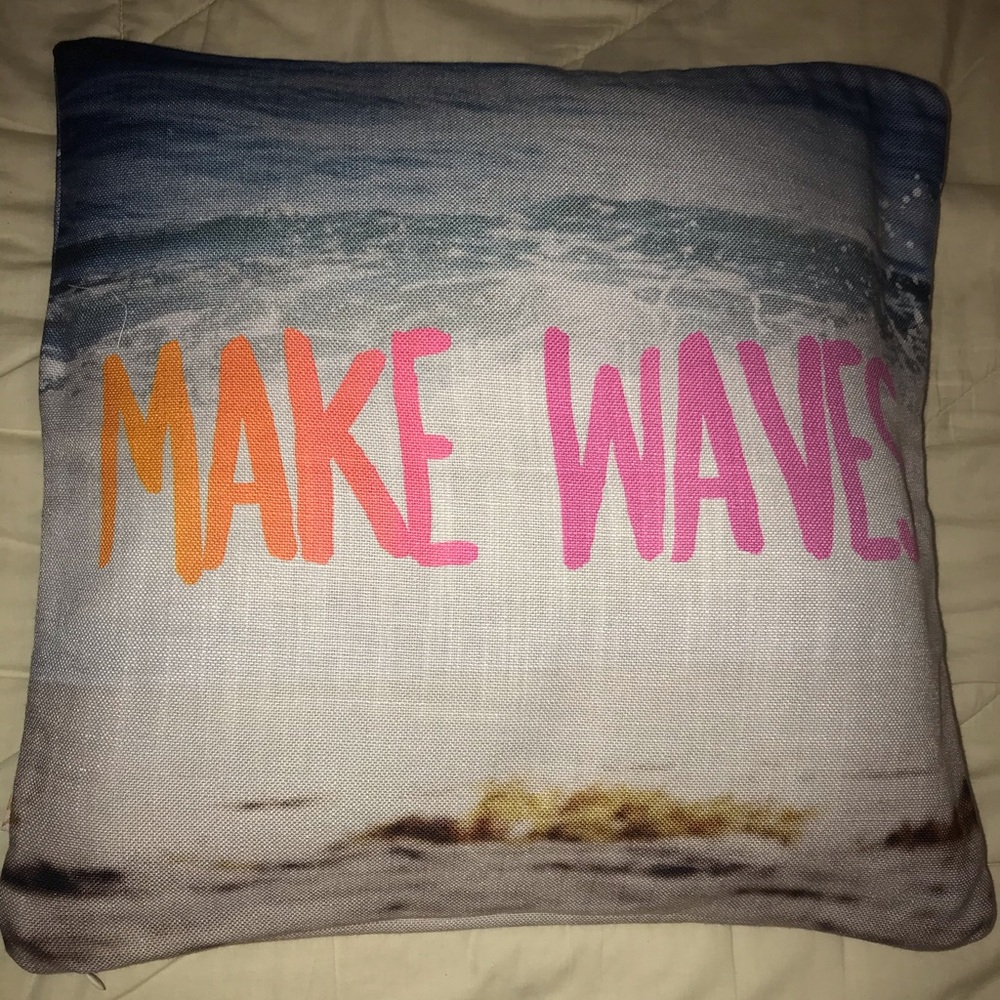 Graphic quote throw pillow case. Make waves. New
